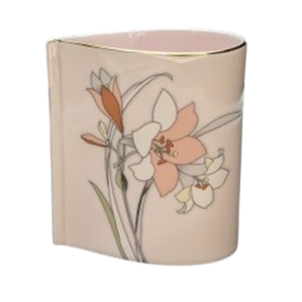 Vintage 80s Yamaji Japanese Vase Tear Drop Floral Pink Gold Lilly Unique Retro